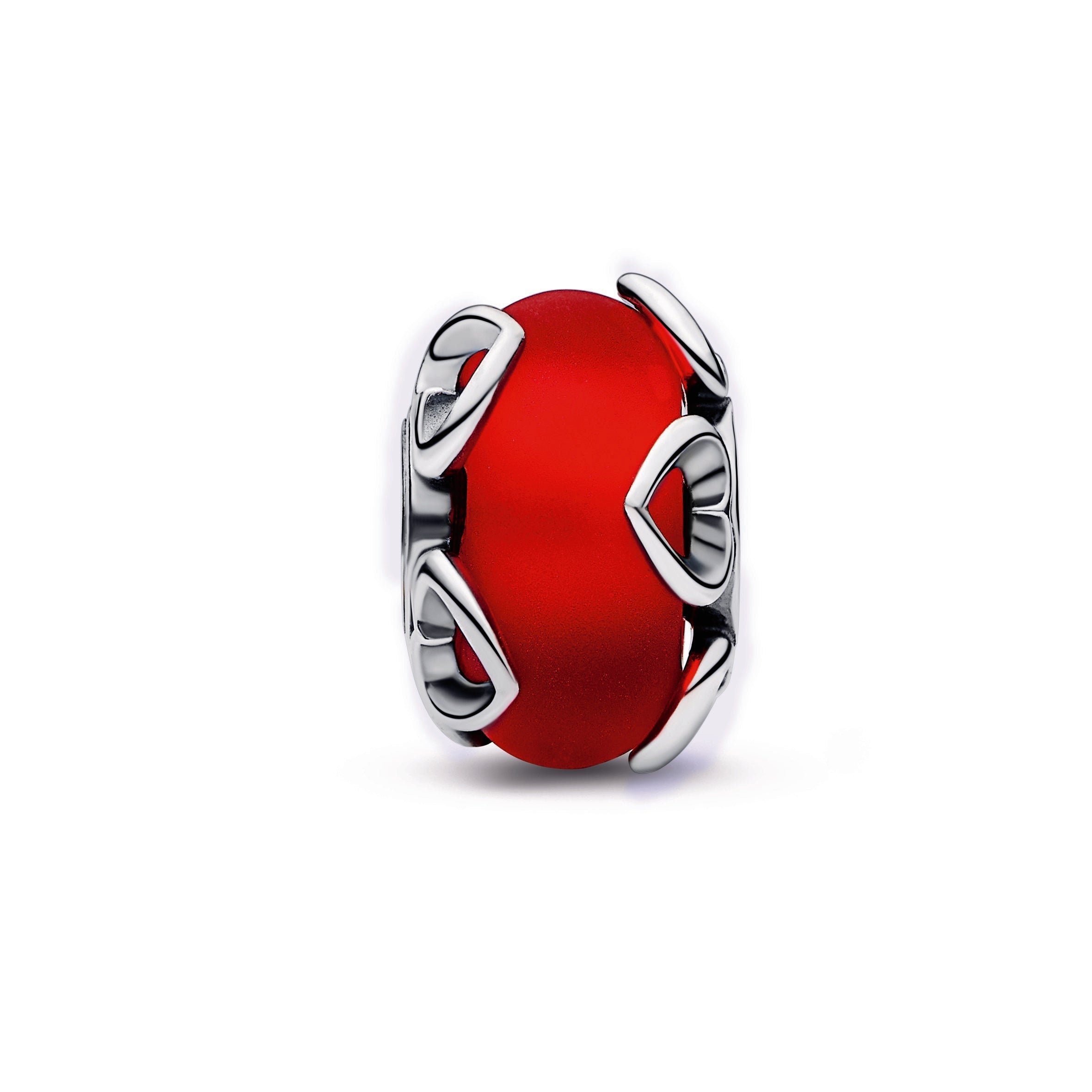 PANDORA Frosted Red Murano Glass And Hearts Charm Charms Bracelet Charm Jewelry Gift