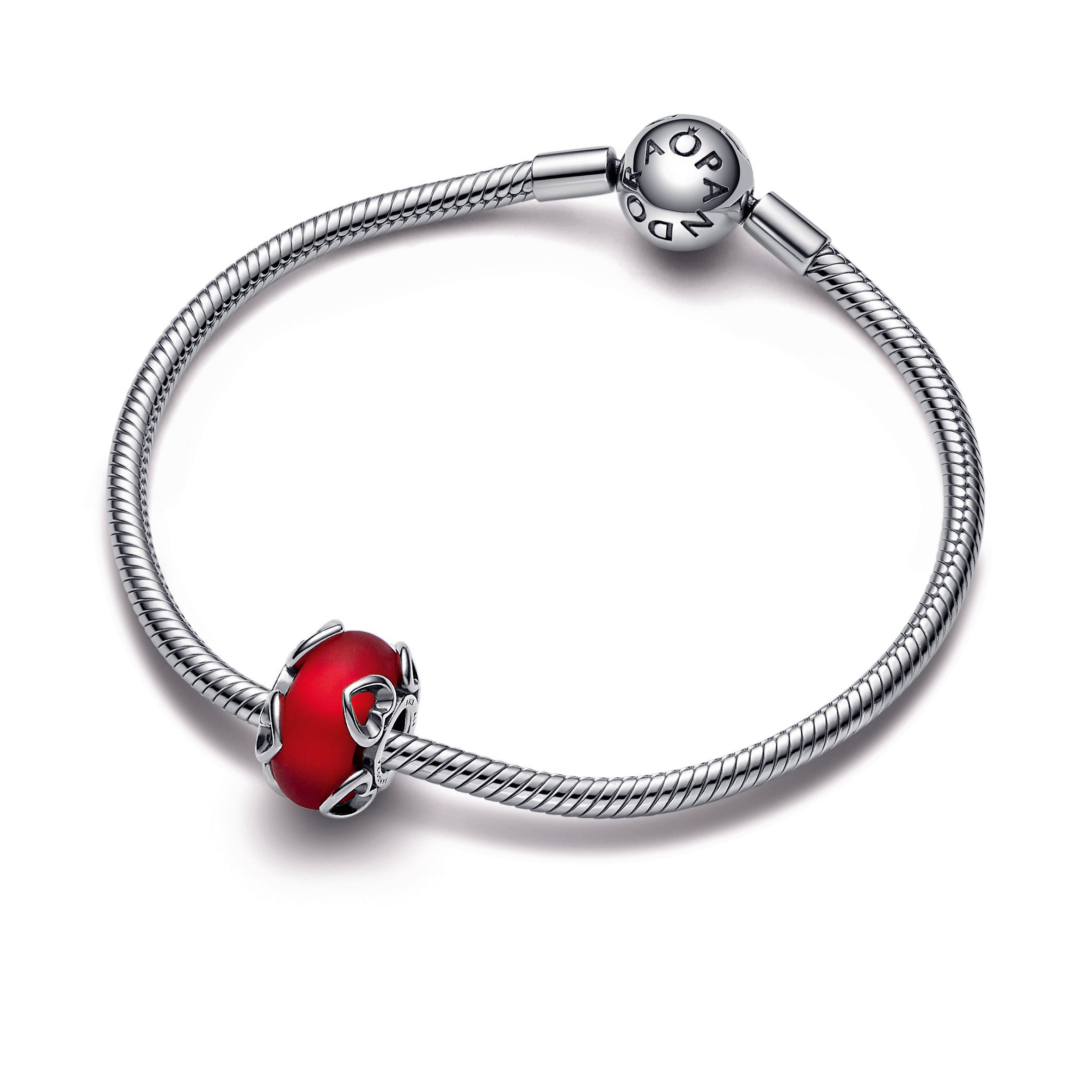 PANDORA Frosted Red Murano Glass And Hearts Charm Charms Bracelet Charm Jewelry Gift