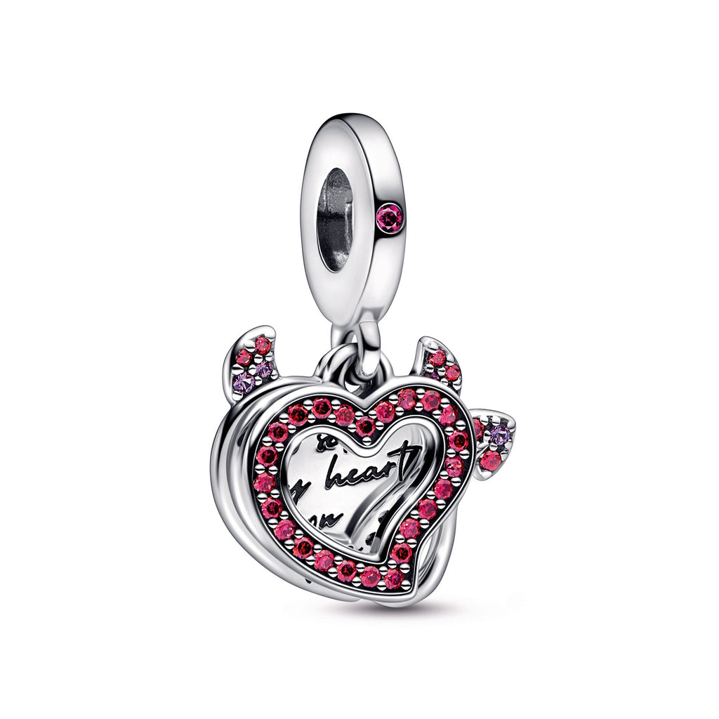 PANDORA Devil Heart Double Dangle Charm Sterling Silver Charms Bracelet Charm Jewelry Gift