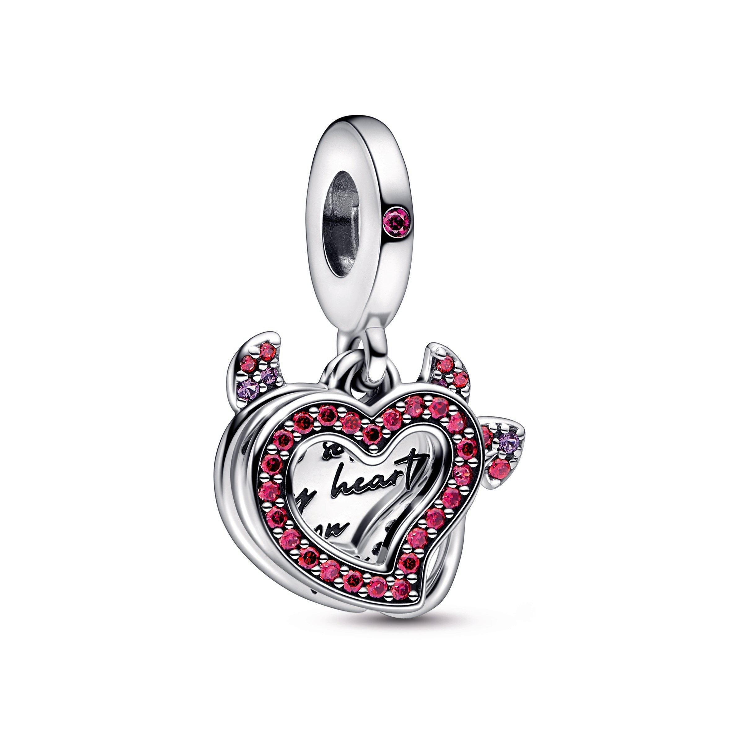 PANDORA Devil Heart Double Dangle Charm Sterling Silver Charms Bracelet Charm Jewelry Gift