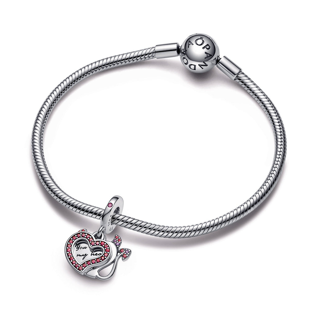 PANDORA Devil Heart Double Dangle Charm Sterling Silver Charms Bracelet Charm Jewelry Gift