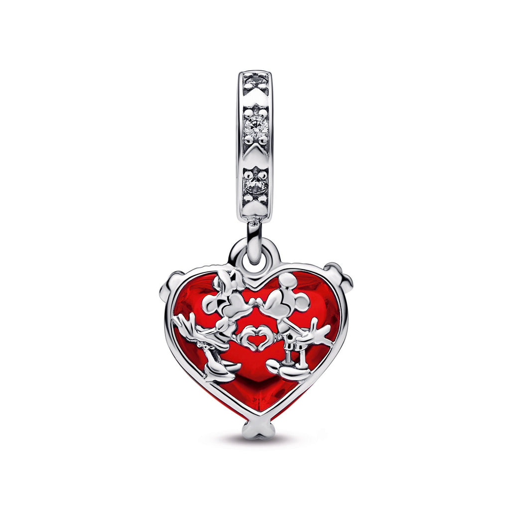PANDORA Disney Mickey And Minnie Mouse Kiss Red Murano Glass Dangle Charm Charms Bracelet Charm Jewelry Gift