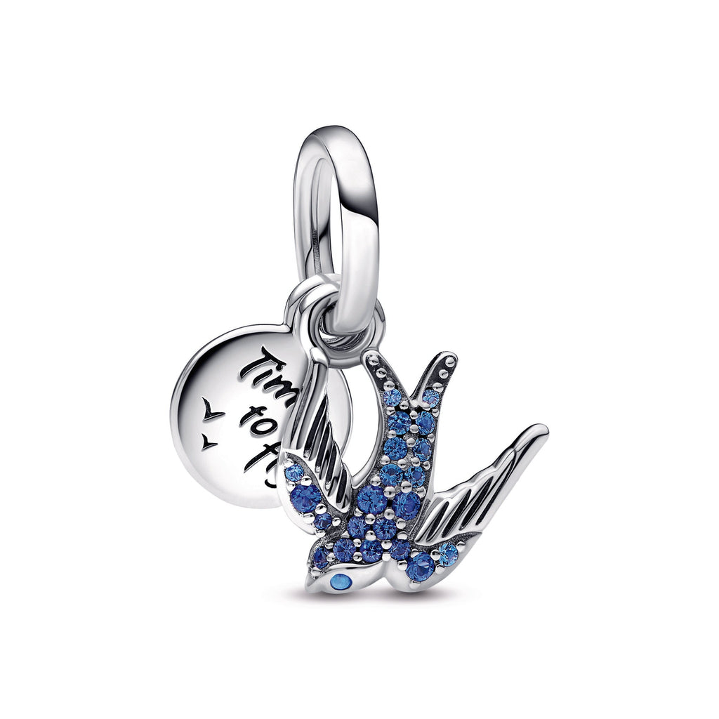 PANDORA Sparkling Swallow And Quote Double Dangle Charm Sterling Silver Charms Bracelet Charm Jewelry Gift