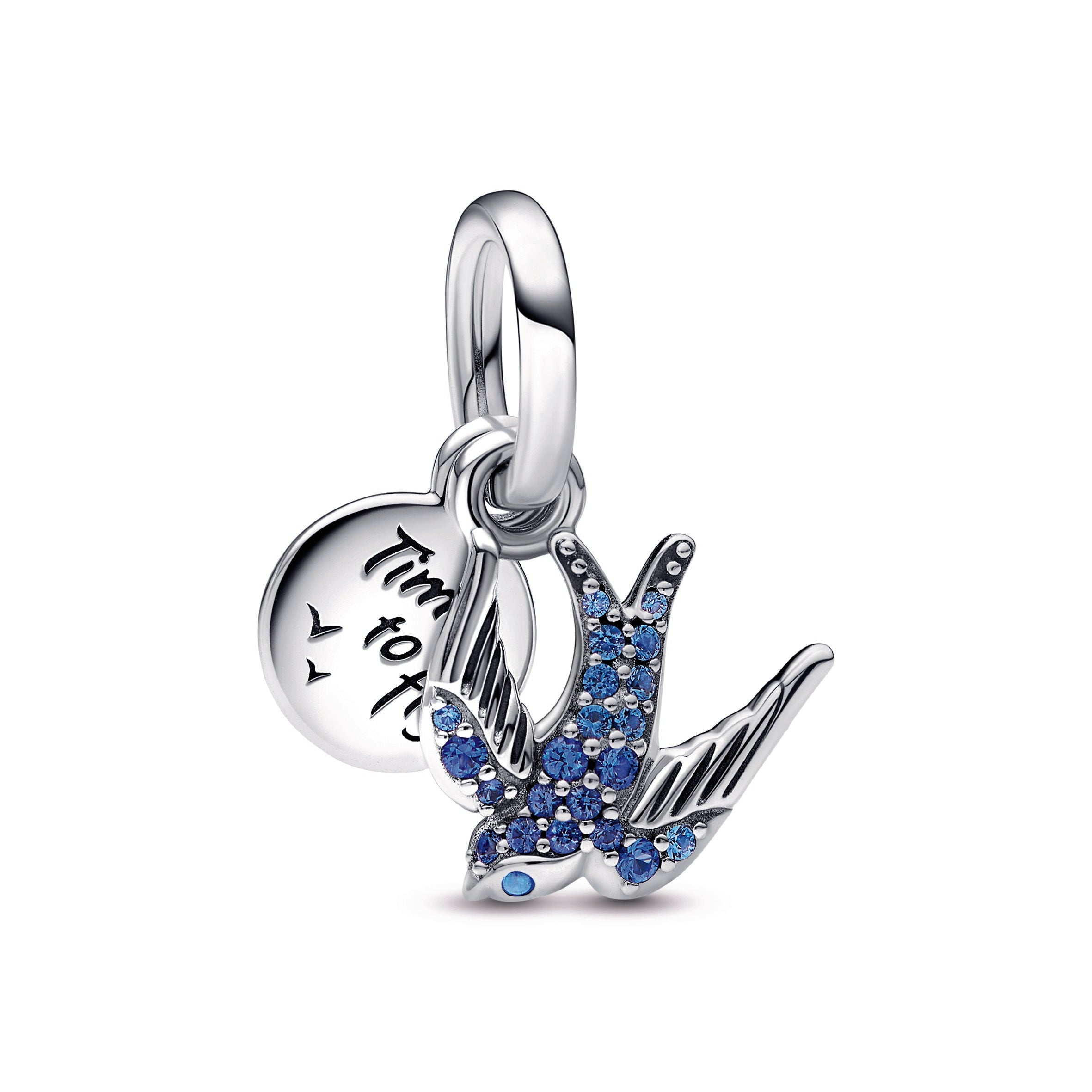 PANDORA Sparkling Swallow And Quote Double Dangle Charm Sterling Silver Charms Bracelet Charm Jewelry Gift