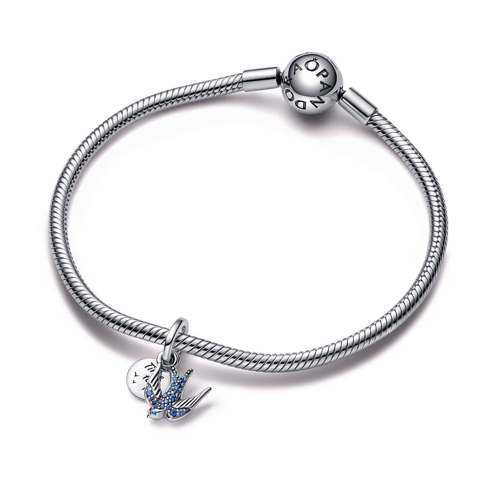 PANDORA Sparkling Swallow And Quote Double Dangle Charm Sterling Silver Charms Bracelet Charm Jewelry Gift