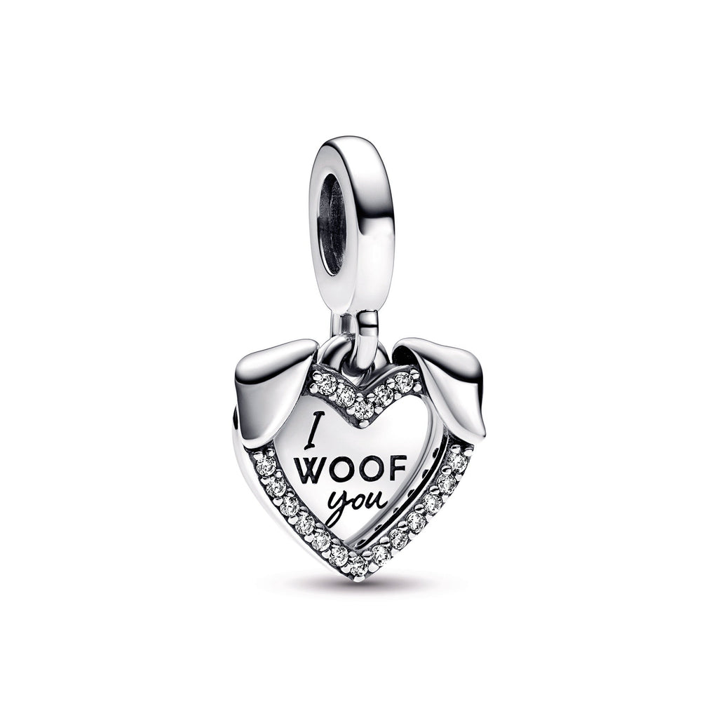 PANDORA Heart And Dog Double Dangle Charm Sterling Silver Animals Charms Bracelet Charm Jewelry Gift