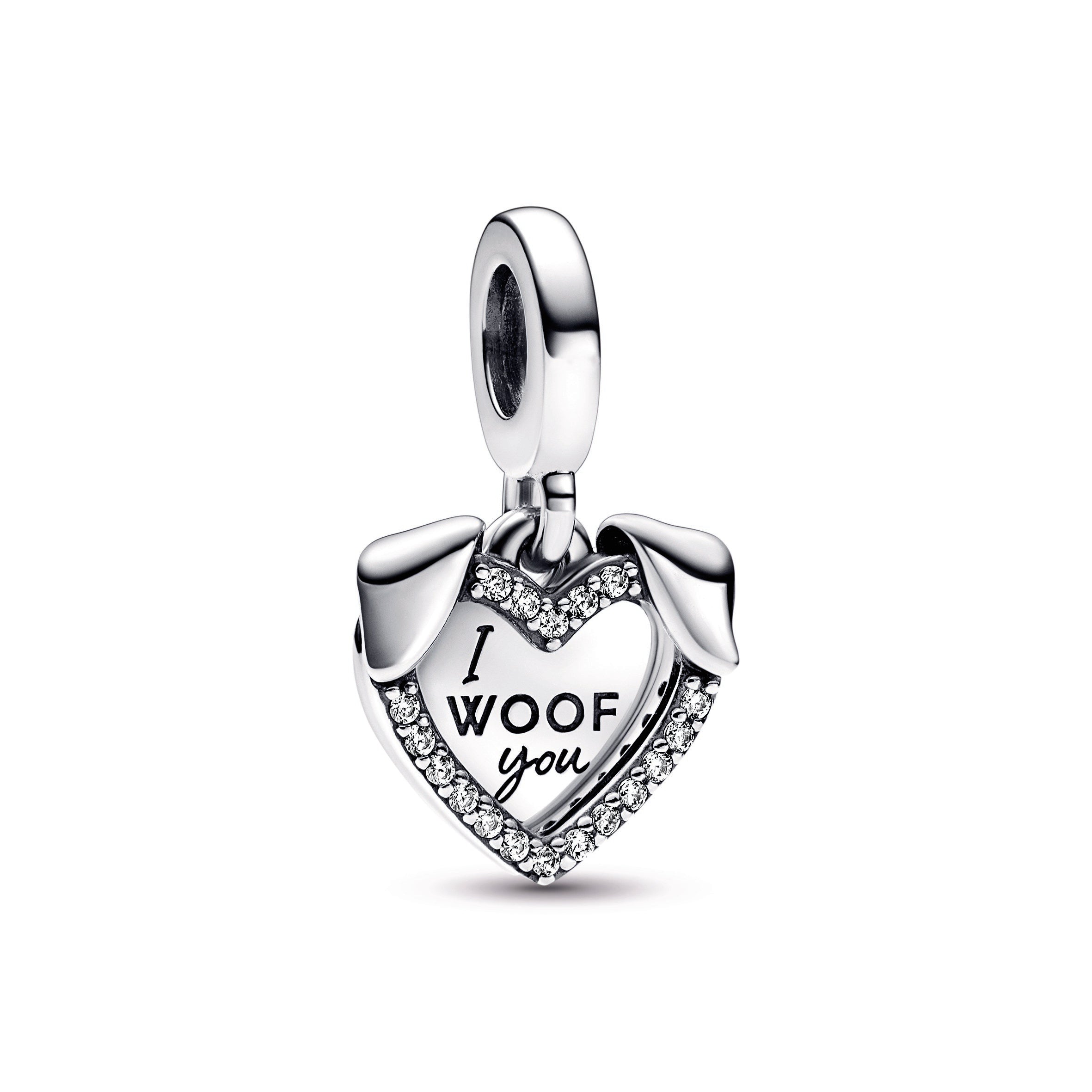 PANDORA Heart And Dog Double Dangle Charm Sterling Silver Animals Charms Bracelet Charm Jewelry Gift