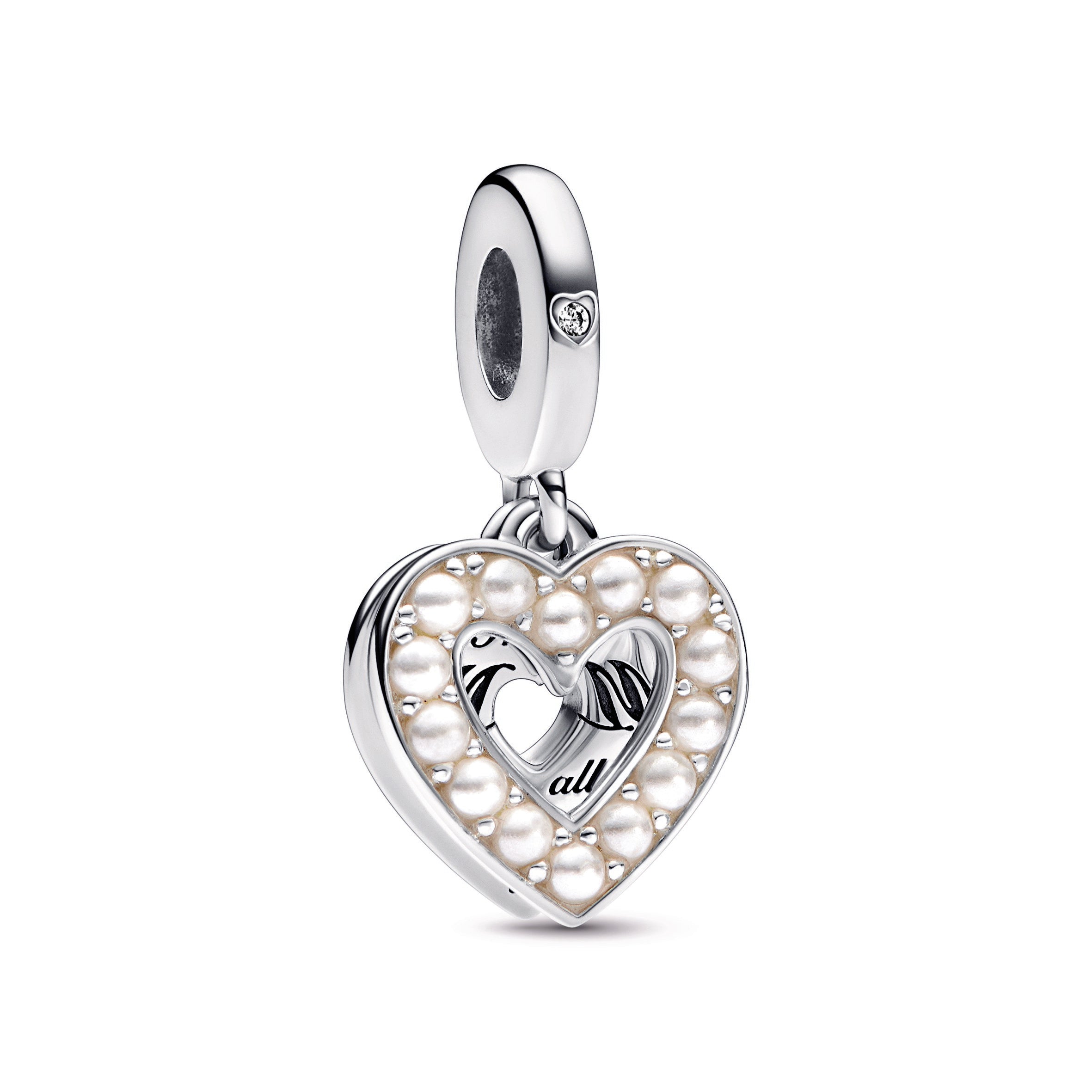 PANDORA Pearlescent White Heart Double Dangle Charm Silver Mothers Day Charms Bracelet Charm Jewelry Gift