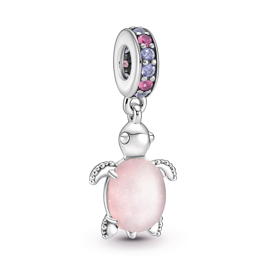 PANDORA Murano Glass Pink Sea Turtle Dangle Charm Crystals Charms Bracelet Charm Jewelry Gift