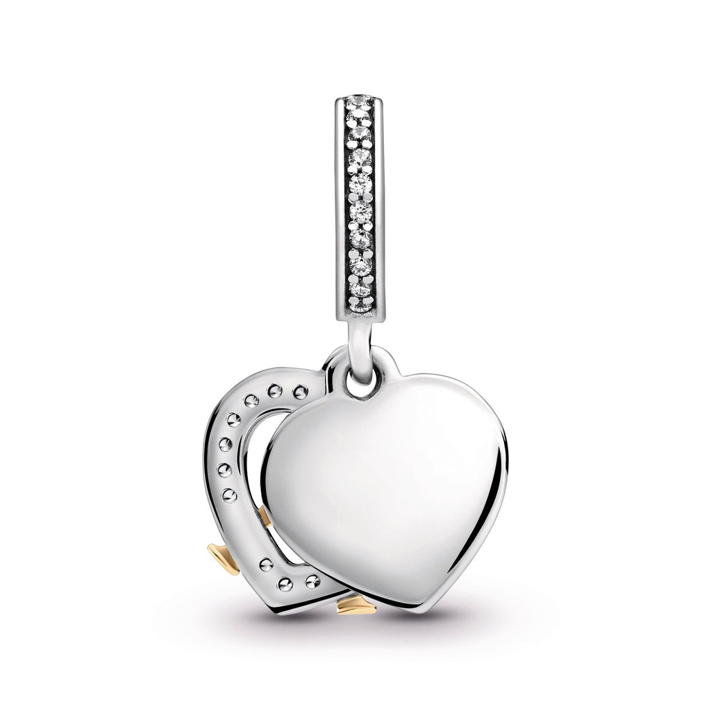 PANDORA Two-tone Happy Anniversary Dangle Charm 14K Gold Love Charms Bracelet Charm Jewelry Gift