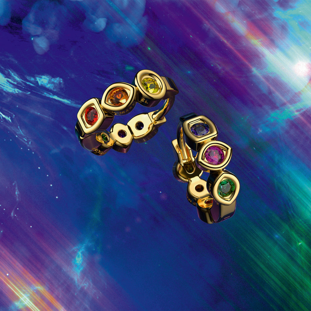 PANDORA Marvel The Avengers Infinity Stones Hoop Earrings 14K Gold Plated Unique Metal Blend Statement Ring Jewelry Gift