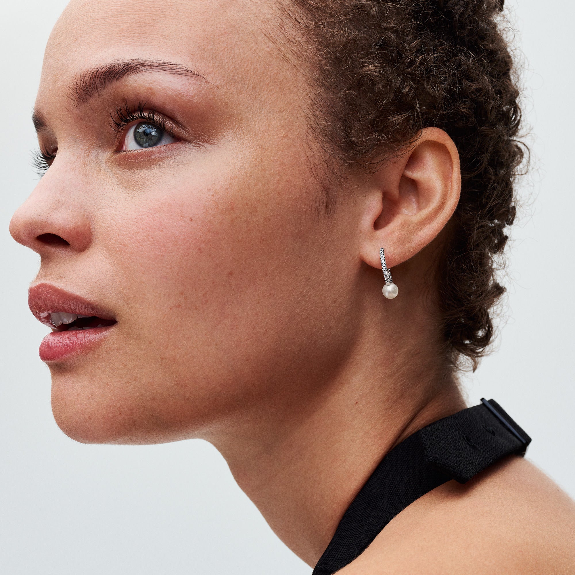 PANDORA Treated Freshwater Cultured Pearl And Pavé Hoop Earrings Cubic Zirconia Silver Statement Ring Jewelry Gift