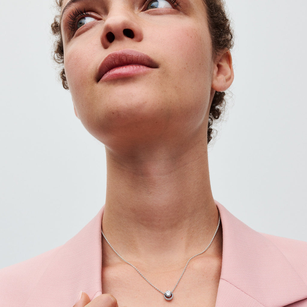 PANDORA Sparkling Round Halo Pendant Collier Necklace Cubic Zirconia Silver Necklaces Pendant Necklace Jewelry Gift