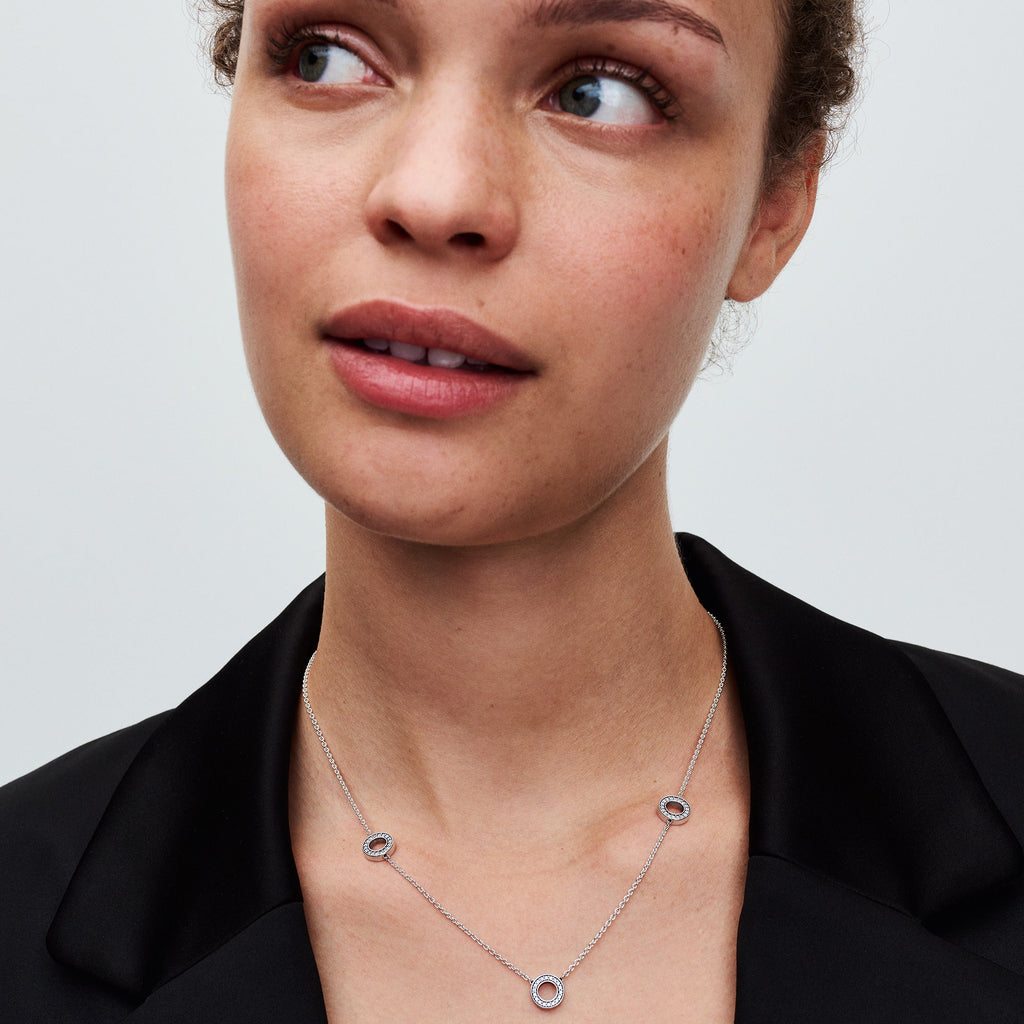 PANDORA Pavé Circles Chain Necklace Cubic Zirconia Silver Necklaces Pendant Necklace Jewelry Gift