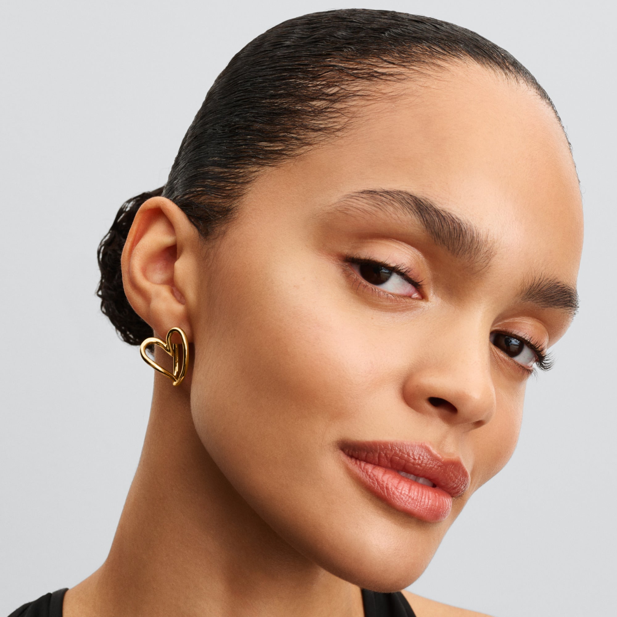 PANDORA Organically Shaped Heart Hoop Earrings 14K Gold Plated Unique Metal Blend Be Love Statement Ring Jewelry Gift