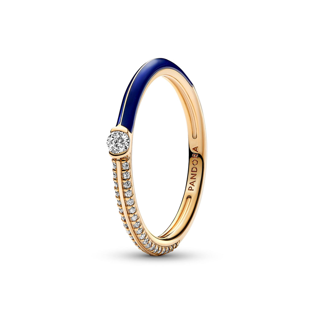 PANDORA ME Pavé And Blue Dual Ring 14K Rose Gold Plated Unique Metal Blend Rings Statement Ring Jewelry Gift