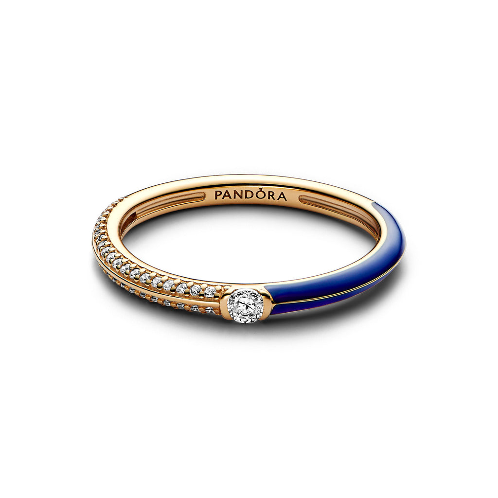 PANDORA ME Pavé And Blue Dual Ring 14K Rose Gold Plated Unique Metal Blend Rings Statement Ring Jewelry Gift