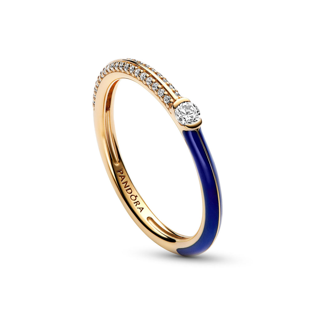 PANDORA ME Pavé And Blue Dual Ring 14K Rose Gold Plated Unique Metal Blend Rings Statement Ring Jewelry Gift