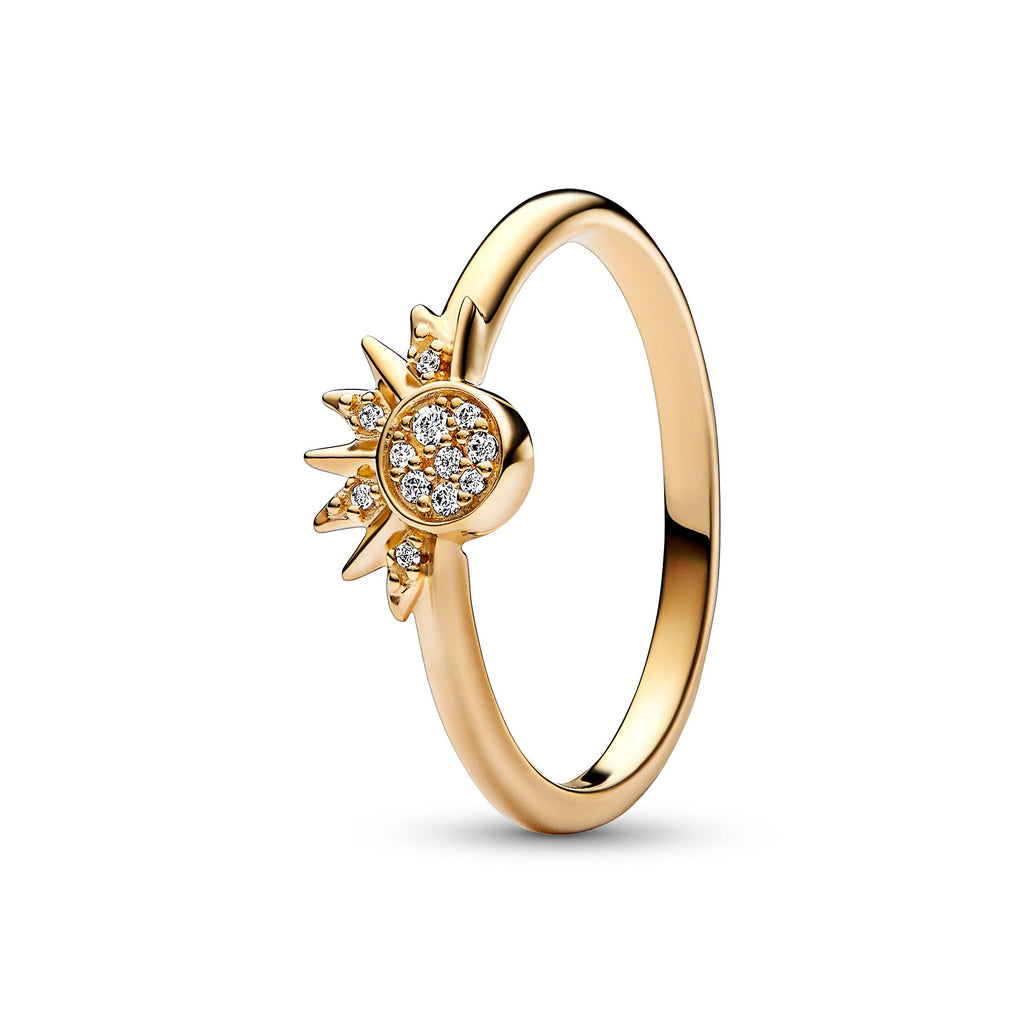 PANDORA Celestial Sparkling Sun Ring 14K Gold Plated Unique Metal Blend Rings Statement Ring Jewelry Gift