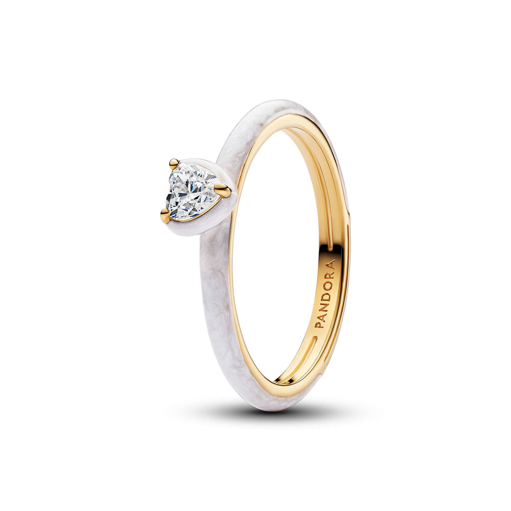 PANDORA White Chakra Heart Ring 14K Gold Plated Unique Metal Blend Rings Statement Ring Jewelry Gift