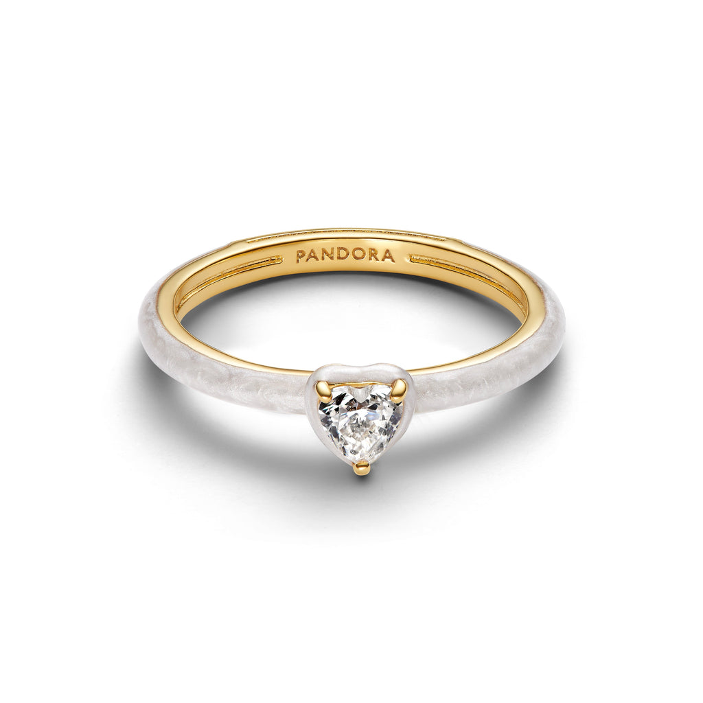 PANDORA White Chakra Heart Ring 14K Gold Plated Unique Metal Blend Rings Statement Ring Jewelry Gift