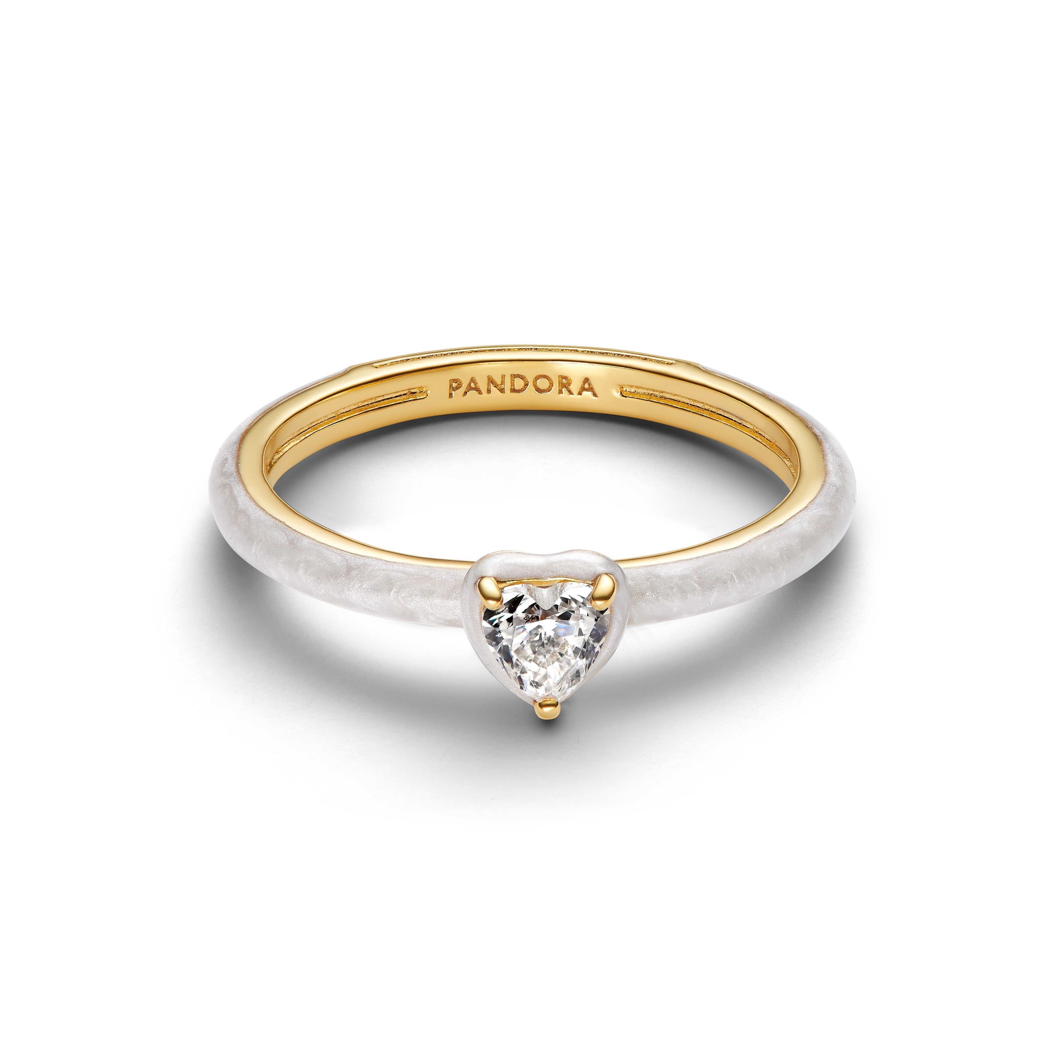 PANDORA White Chakra Heart Ring 14K Gold Plated Unique Metal Blend Rings Statement Ring Jewelry Gift