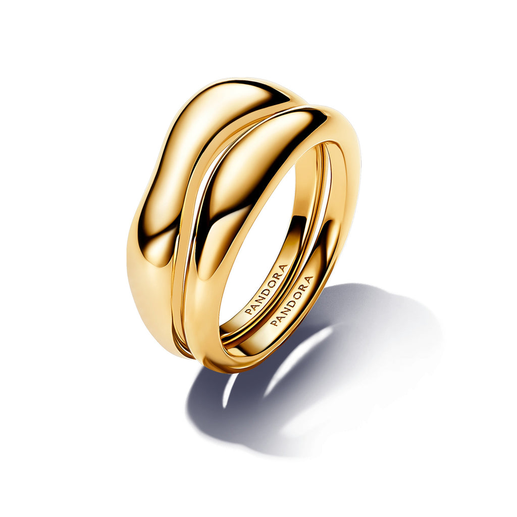 PANDORA Organically Shaped Stacking Rings 14K Gold Plated Unique Metal Blend Statement Ring Jewelry Gift