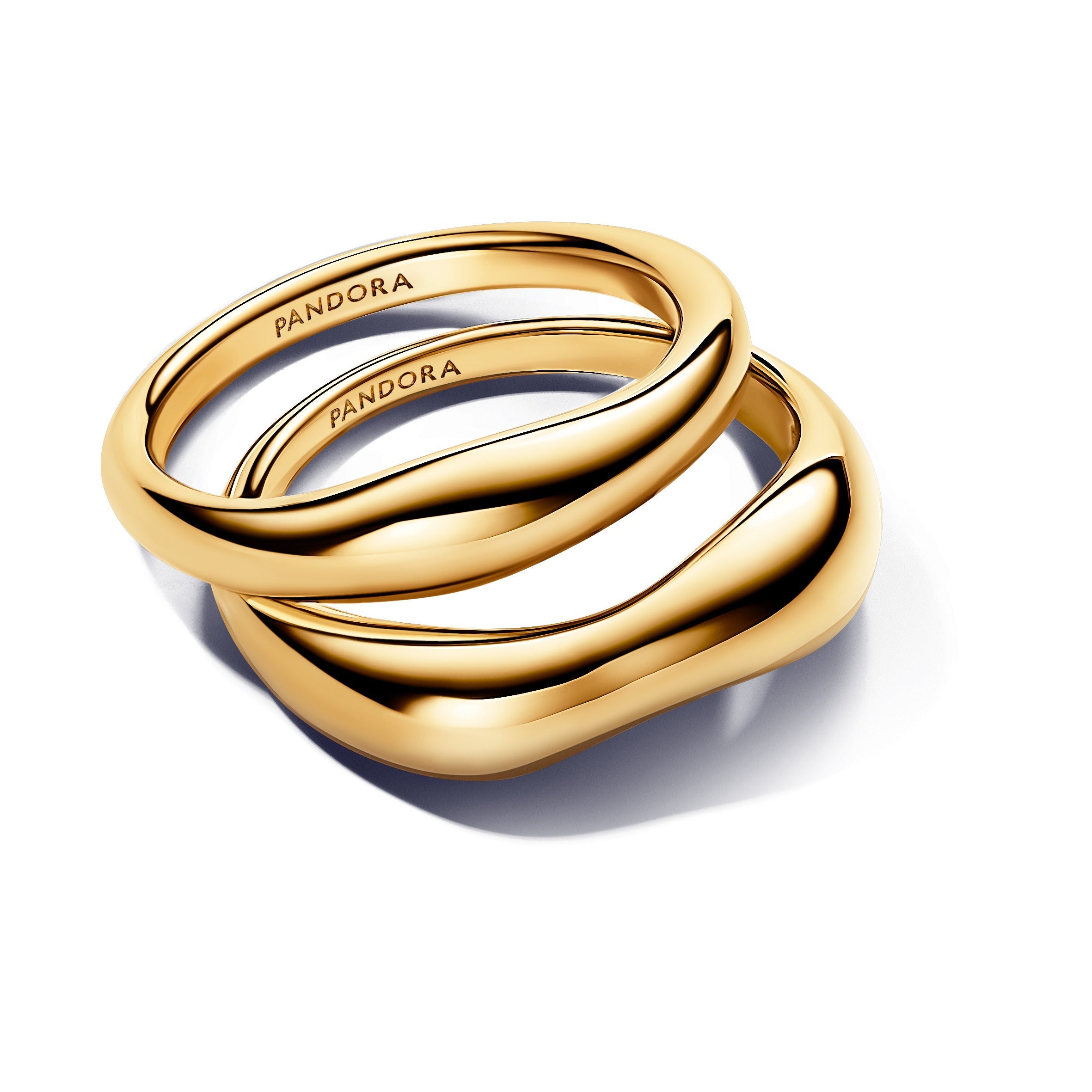 PANDORA Organically Shaped Stacking Rings 14K Gold Plated Unique Metal Blend Statement Ring Jewelry Gift