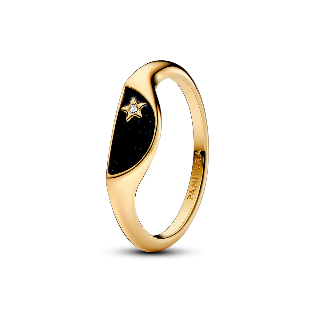 PANDORA ME Halved Enamel Signet Ring 14K Gold Plated Unique Metal Blend Rings Statement Ring Jewelry Gift