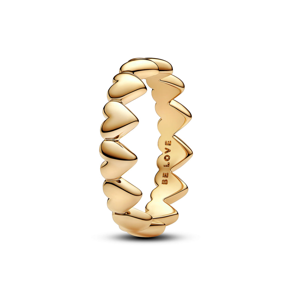 PANDORA Row Of Hearts Ring 14K Gold Plated Unique Metal Blend Be Love Rings Statement Ring Jewelry Gift
