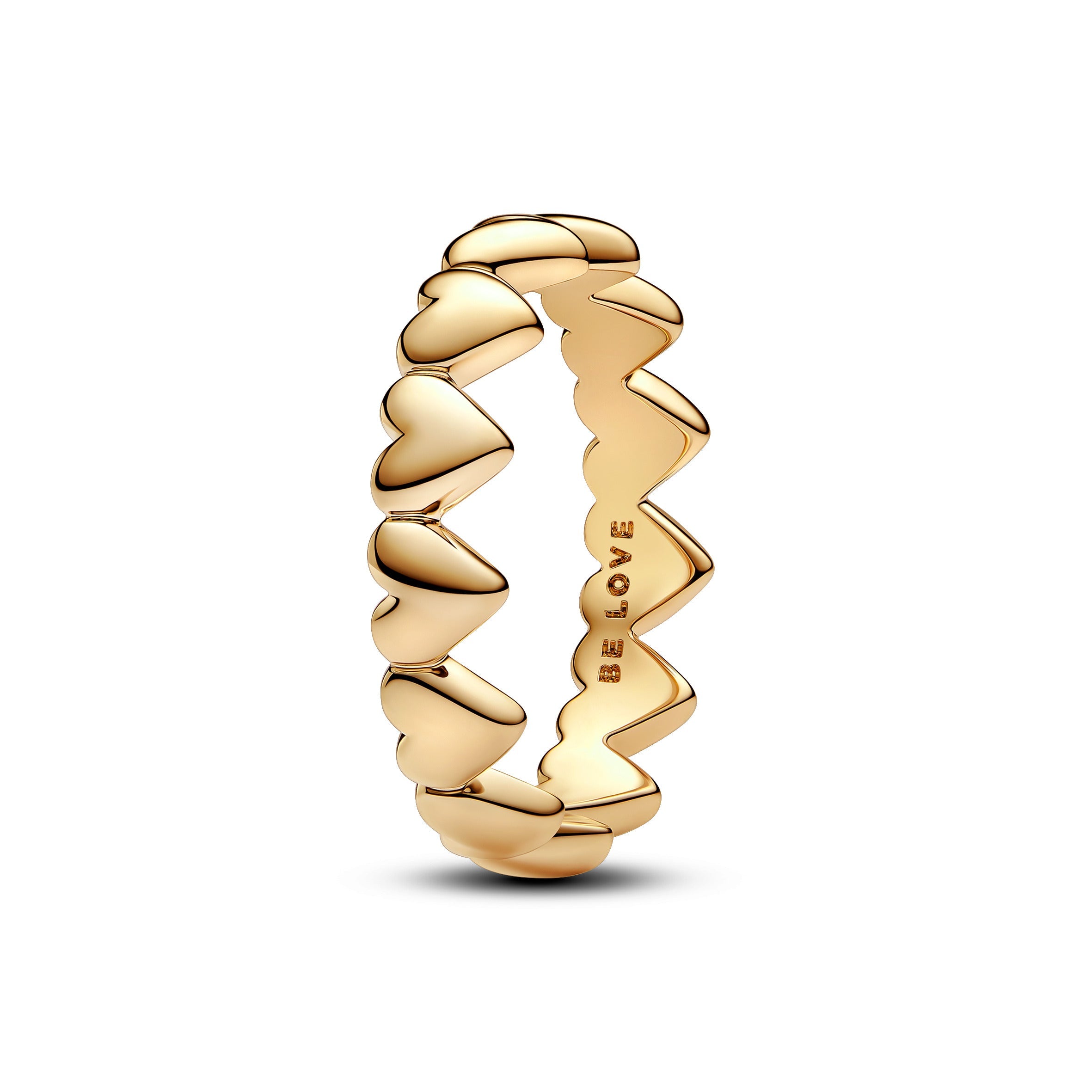 PANDORA Row Of Hearts Ring 14K Gold Plated Unique Metal Blend Be Love Rings Statement Ring Jewelry Gift
