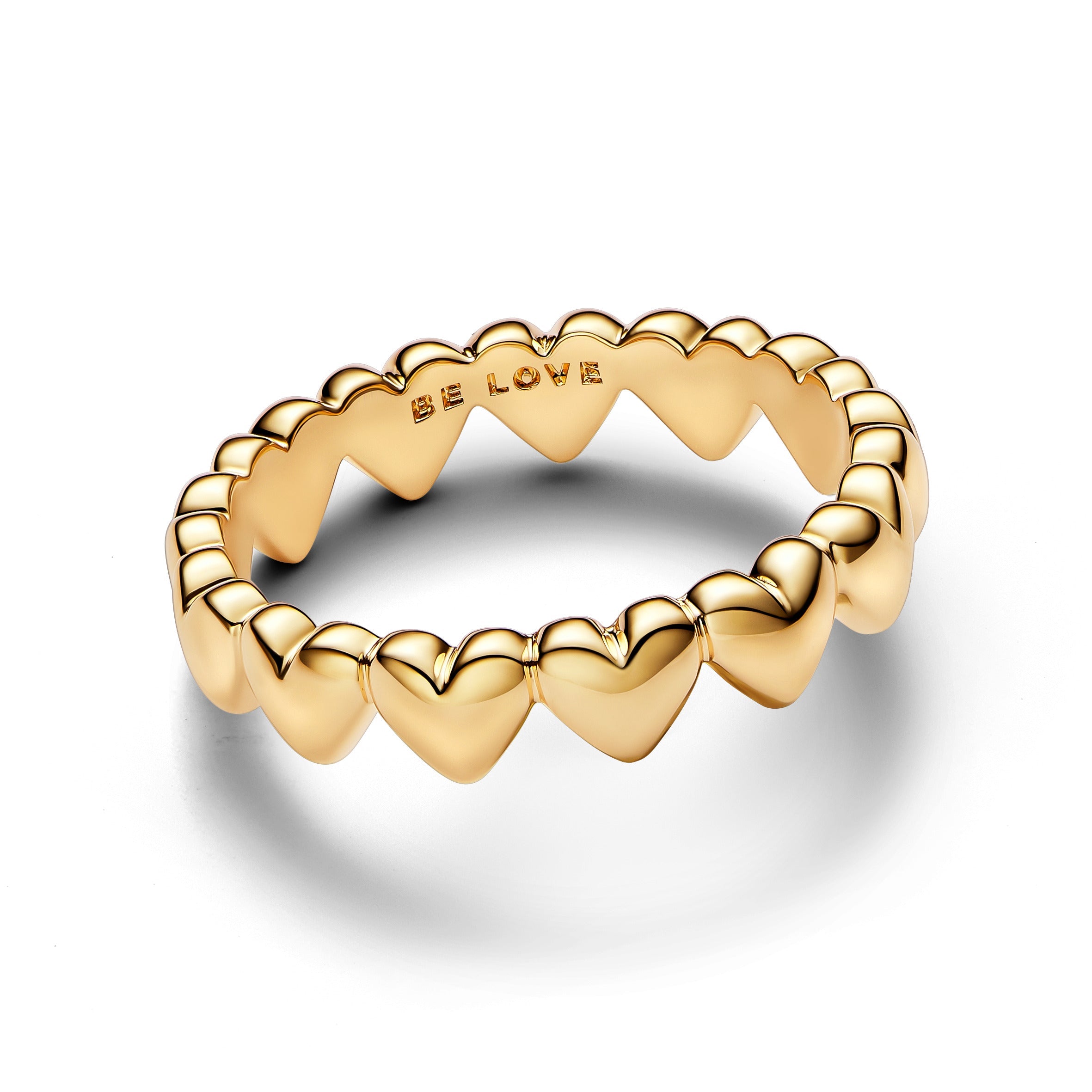 PANDORA Row Of Hearts Ring 14K Gold Plated Unique Metal Blend Be Love Rings Statement Ring Jewelry Gift