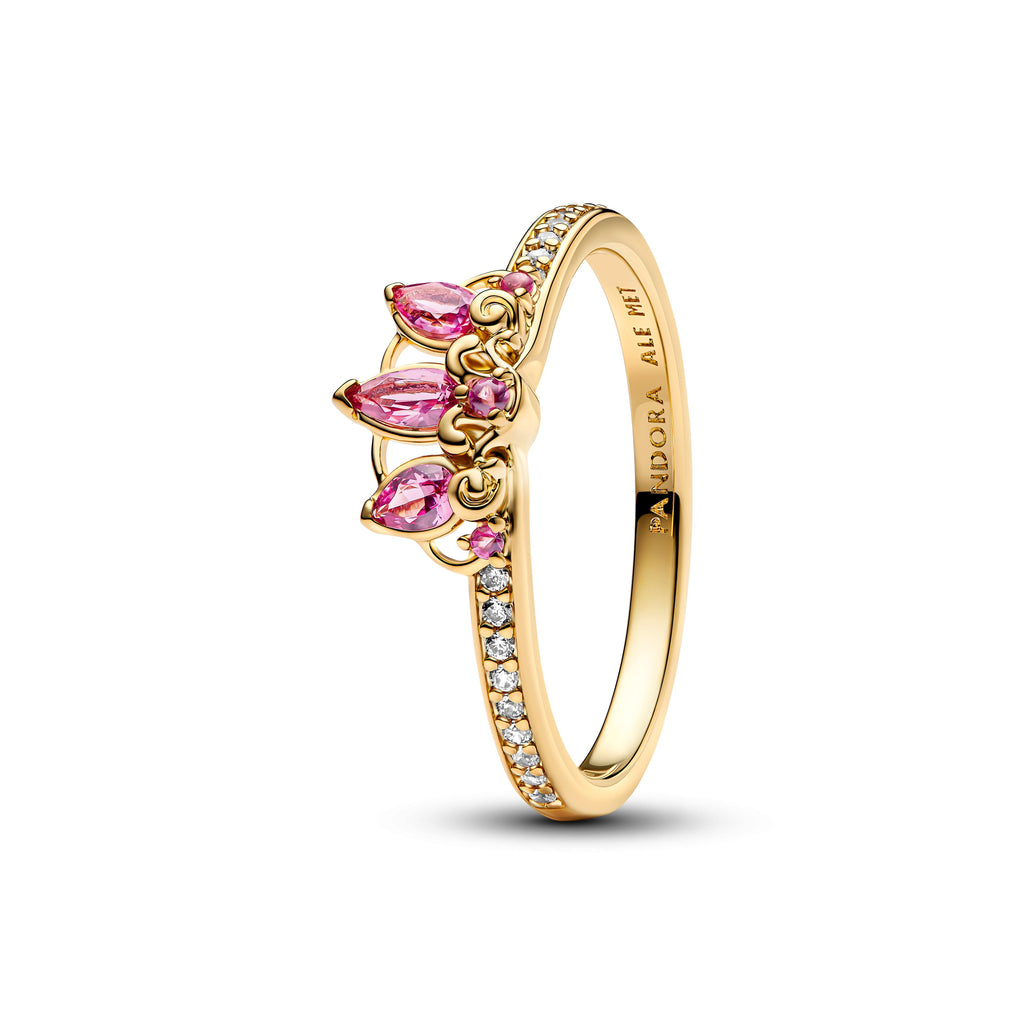 PANDORA Disney Princess Rapunzel Tiara Ring 14K Gold Plated Unique Metal Blend Rings Statement Ring Jewelry Gift