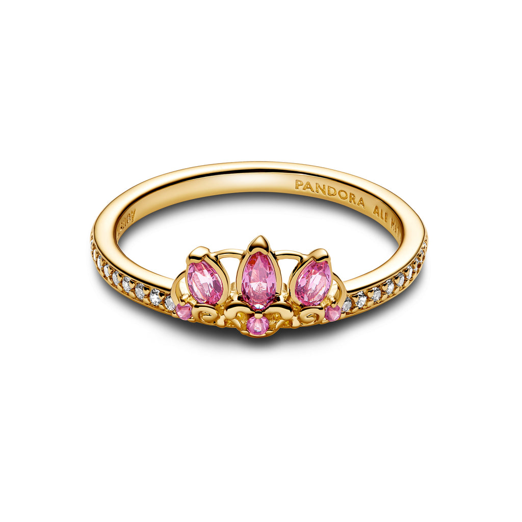 PANDORA Disney Princess Rapunzel Tiara Ring 14K Gold Plated Unique Metal Blend Rings Statement Ring Jewelry Gift