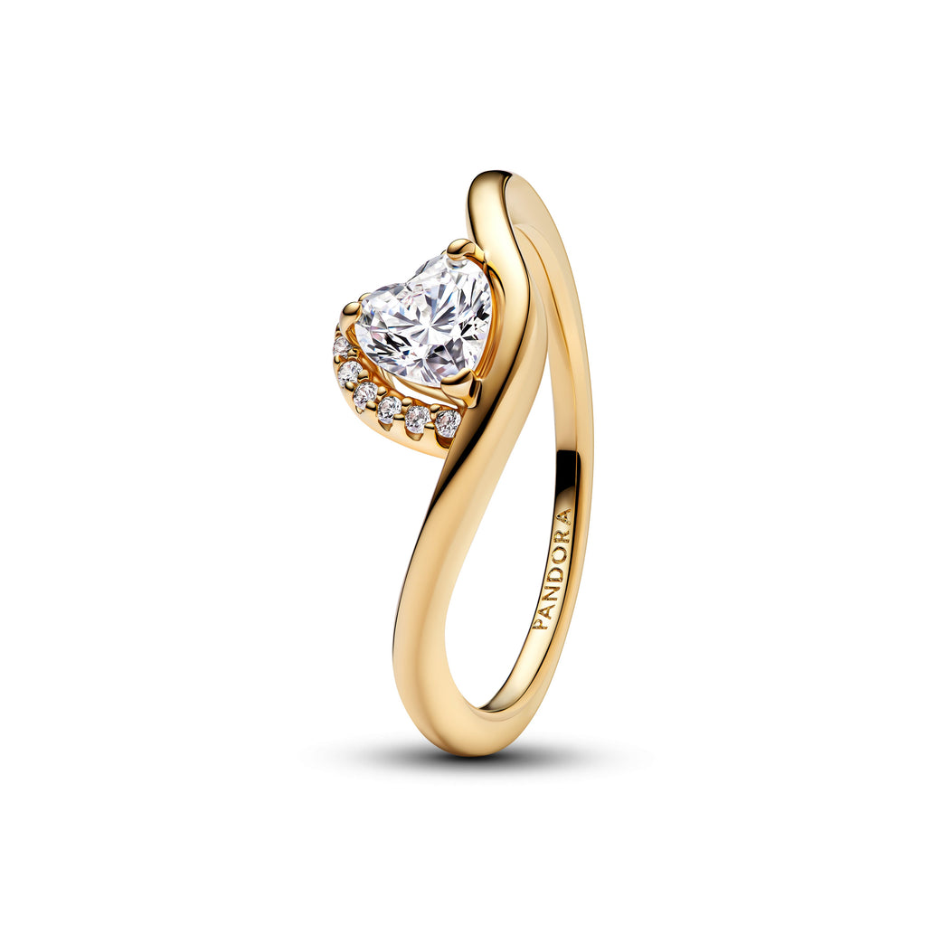 PANDORA Wavy Heart Ring 14K Gold Plated Unique Metal Blend Rings Statement Ring Jewelry Gift
