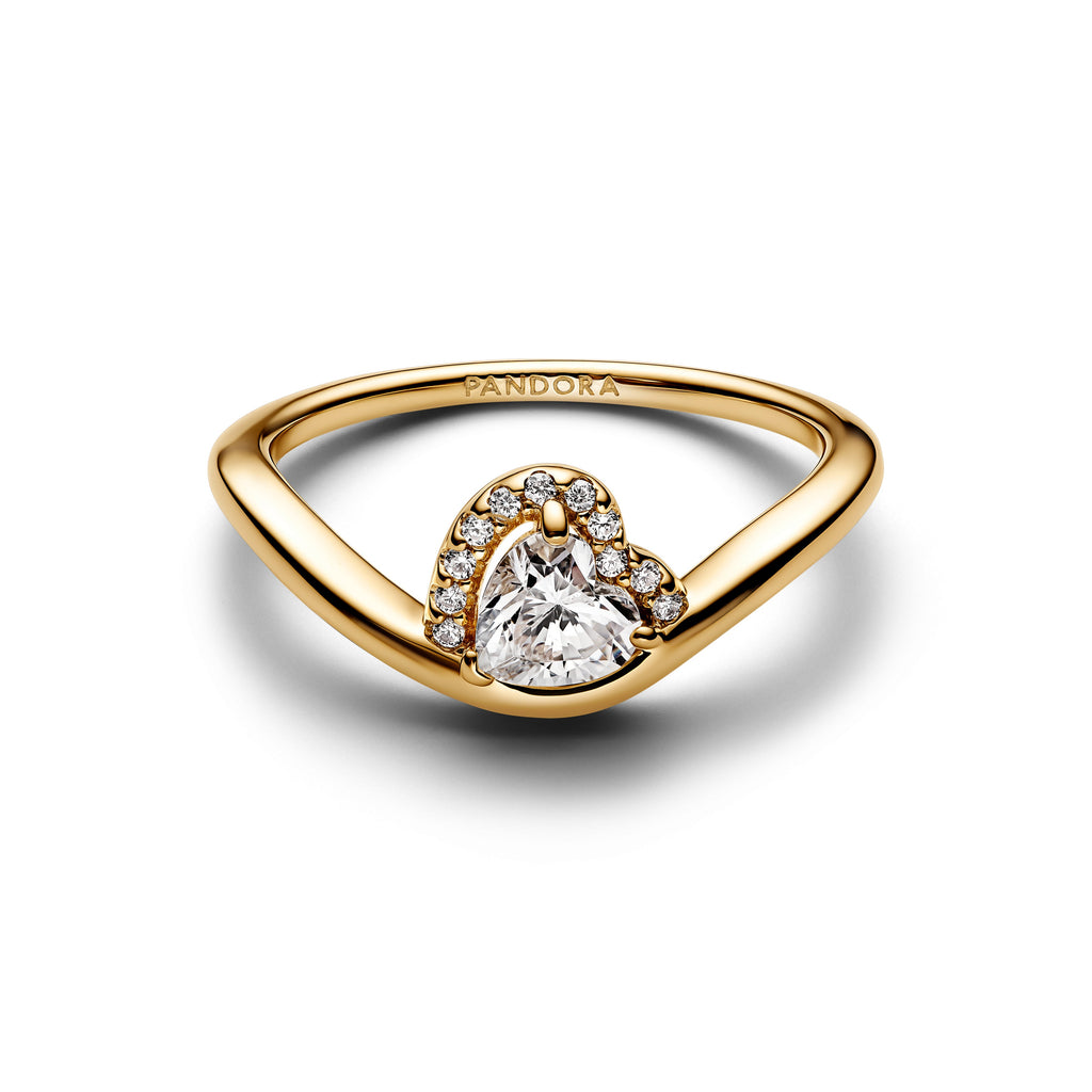PANDORA Wavy Heart Ring 14K Gold Plated Unique Metal Blend Rings Statement Ring Jewelry Gift