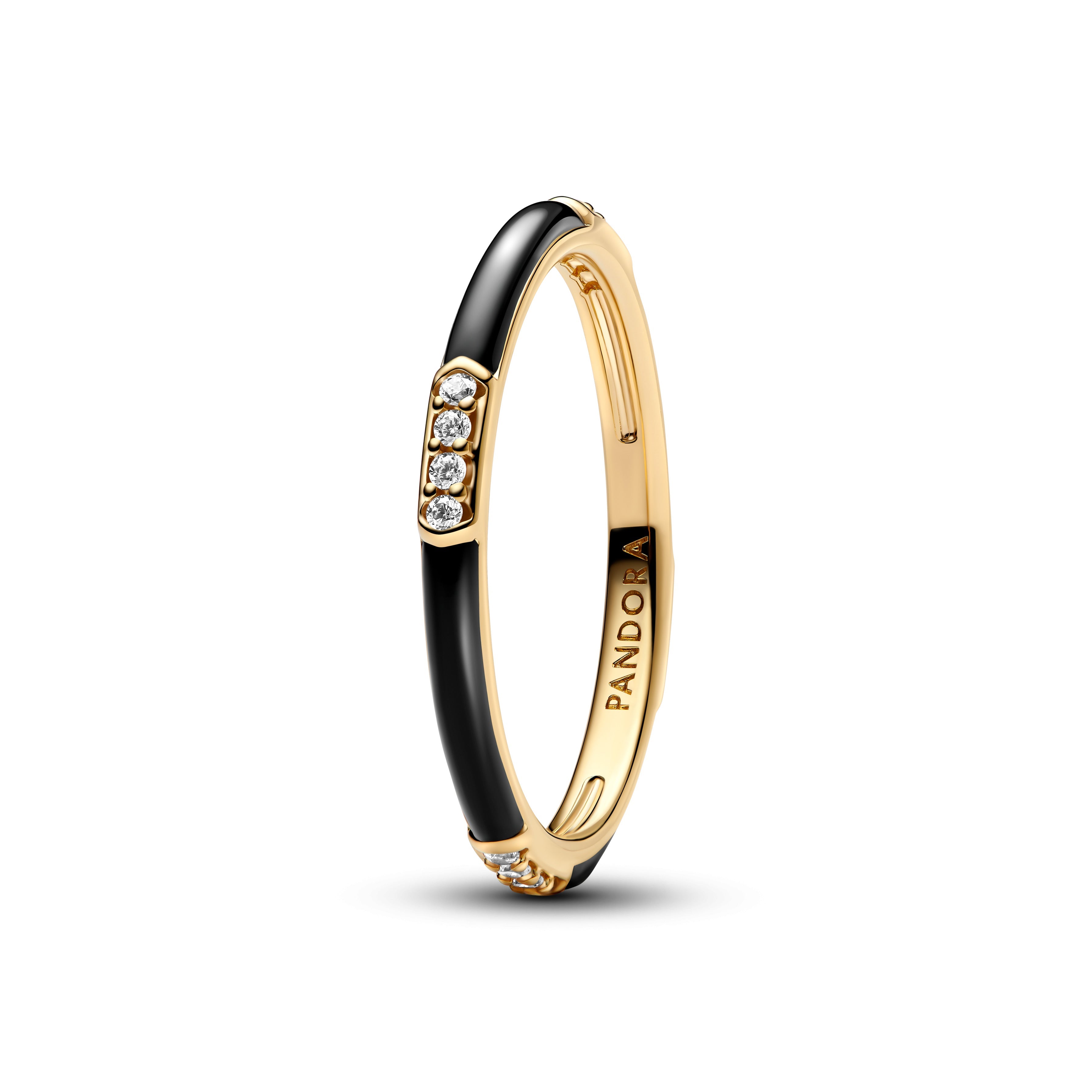 PANDORA Black Enamel And Stones Ring 14K Gold Plated Unique Metal Blend Symbols Rings Statement Ring Jewelry Gift