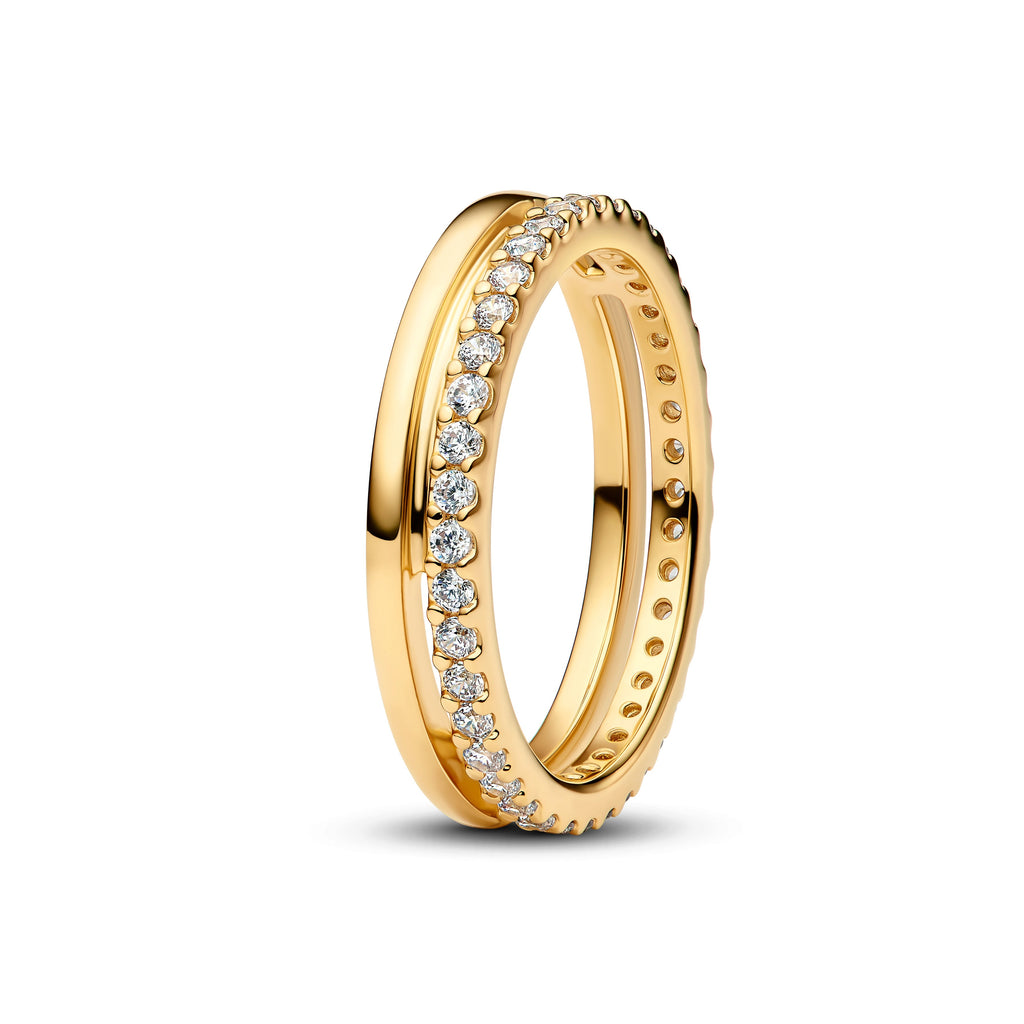 PANDORA Double Band Ring 14K Gold Plated Unique Metal Blend Weddings Rings Statement Ring Jewelry Gift