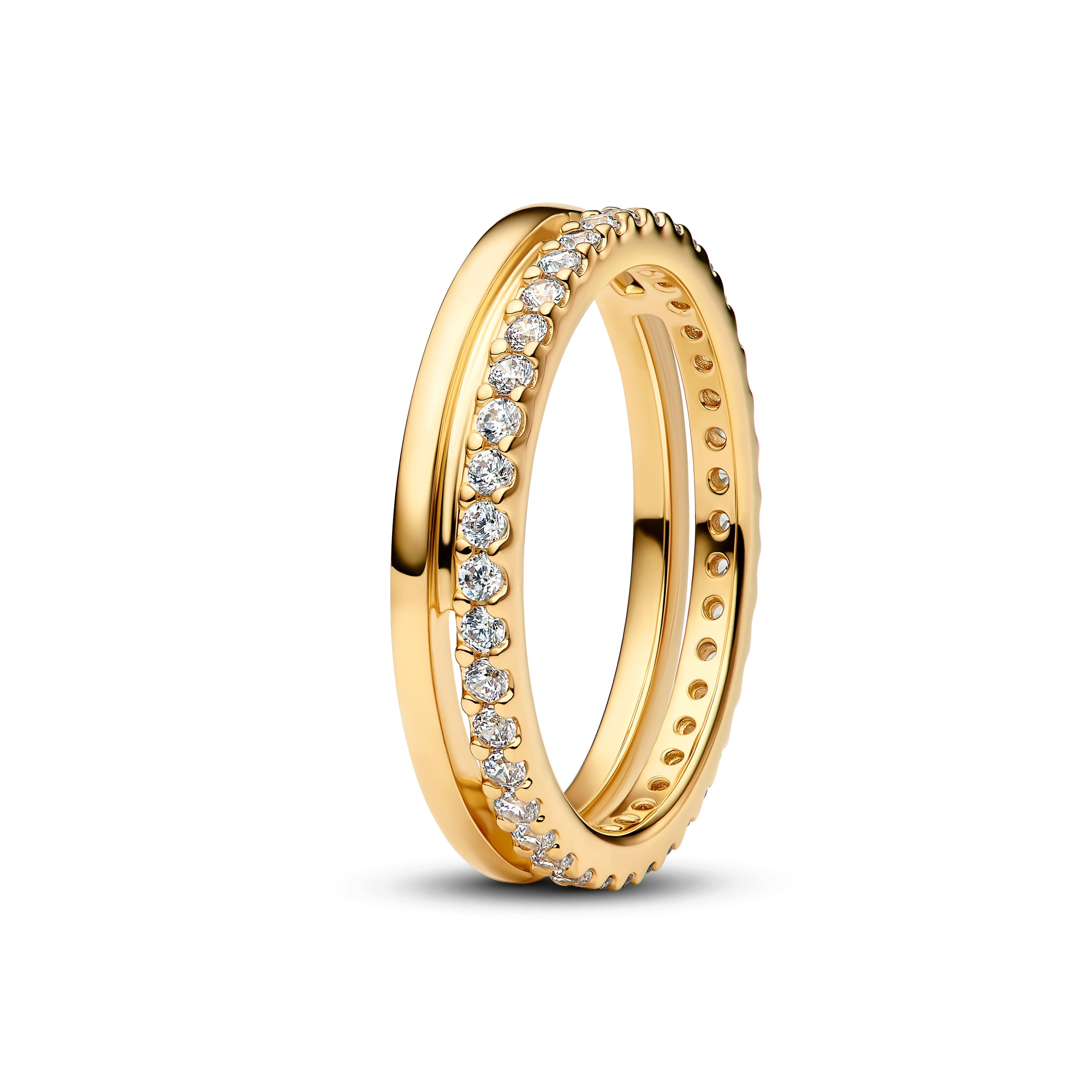 PANDORA Double Band Ring 14K Gold Plated Unique Metal Blend Weddings Rings Statement Ring Jewelry Gift
