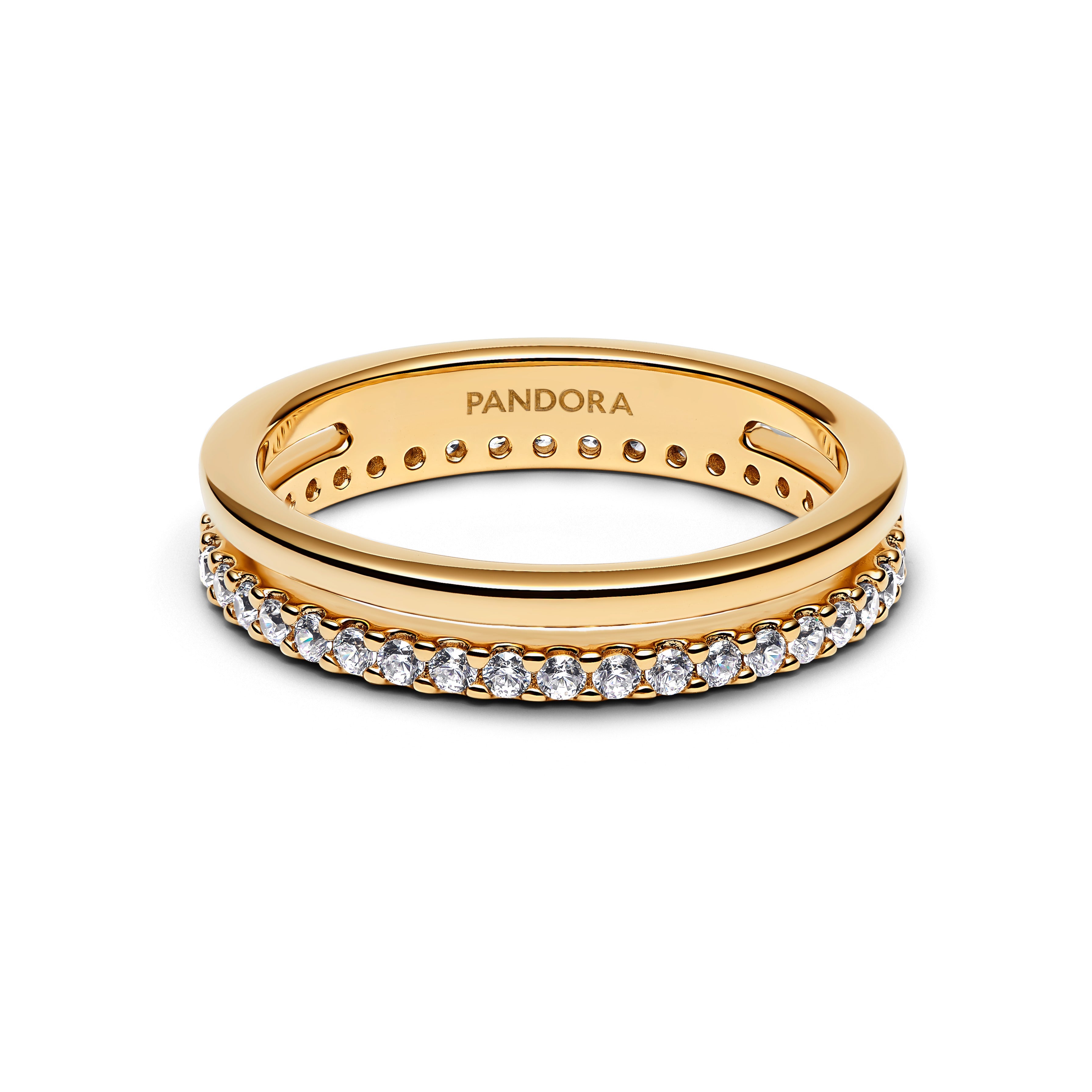 PANDORA Double Band Ring 14K Gold Plated Unique Metal Blend Weddings Rings Statement Ring Jewelry Gift