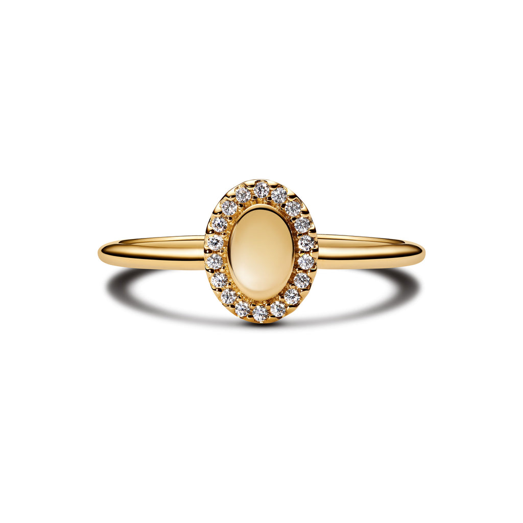 PANDORA Engravable Oval Halo Ring 14K Gold Plated Unique Metal Blend Weddings Rings Statement Ring Jewelry Gift