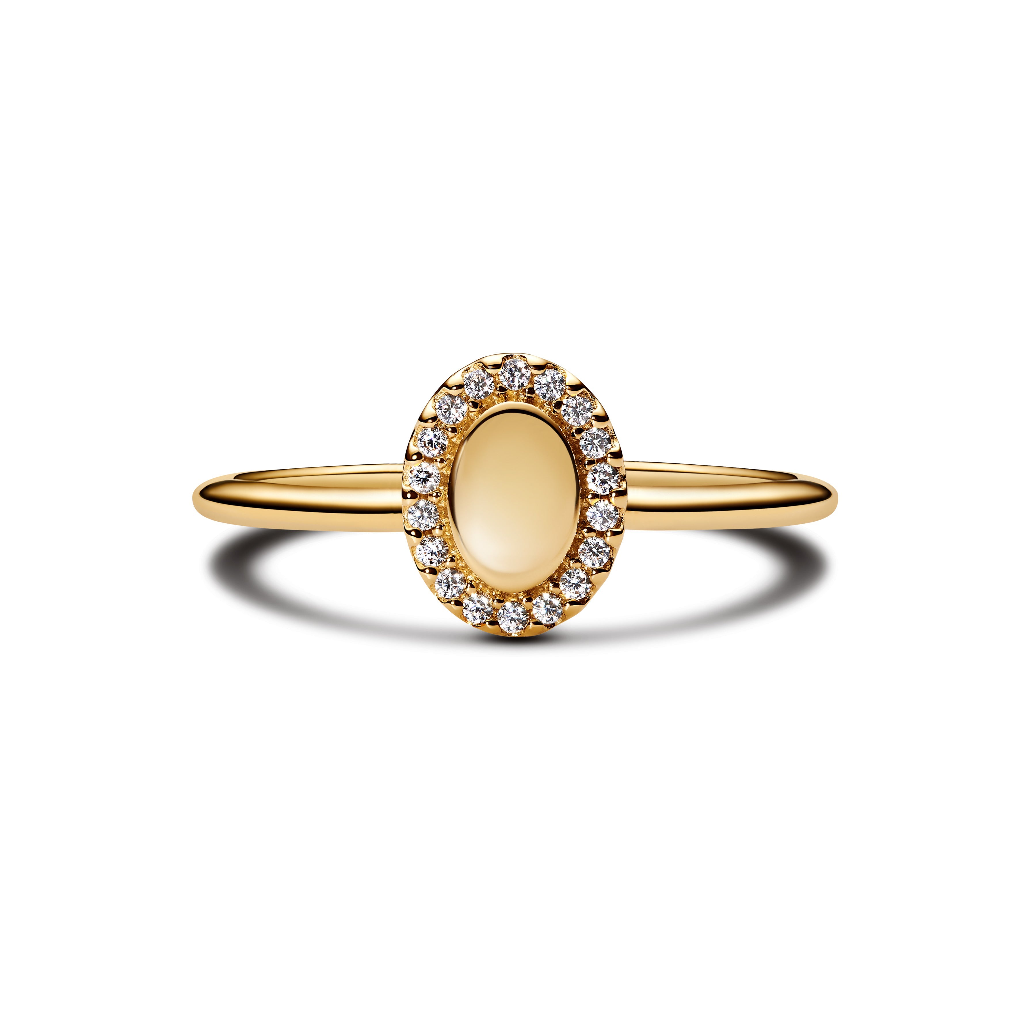 PANDORA Engravable Oval Halo Ring 14K Gold Plated Unique Metal Blend Weddings Rings Statement Ring Jewelry Gift
