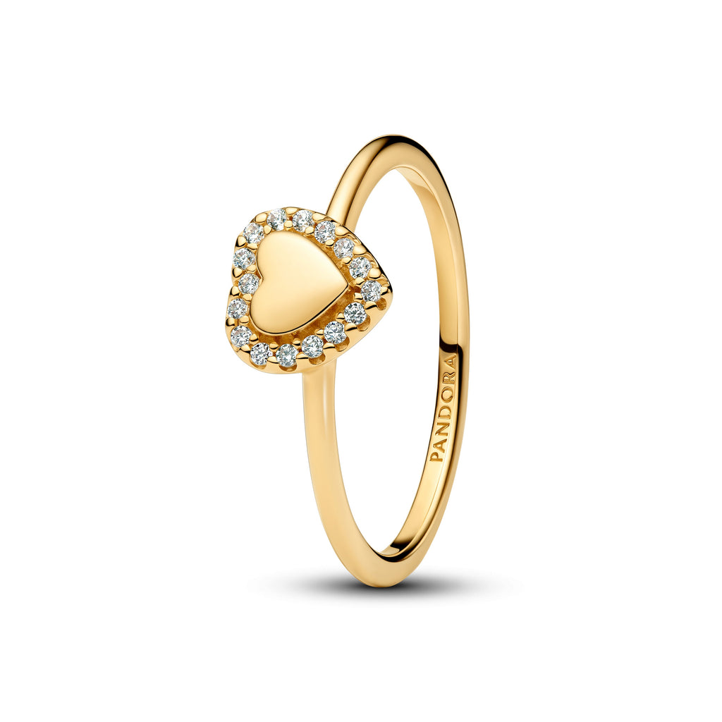 PANDORA Engravable Heart Halo Ring 14K Gold Plated Unique Metal Blend Weddings Rings Statement Ring Jewelry Gift