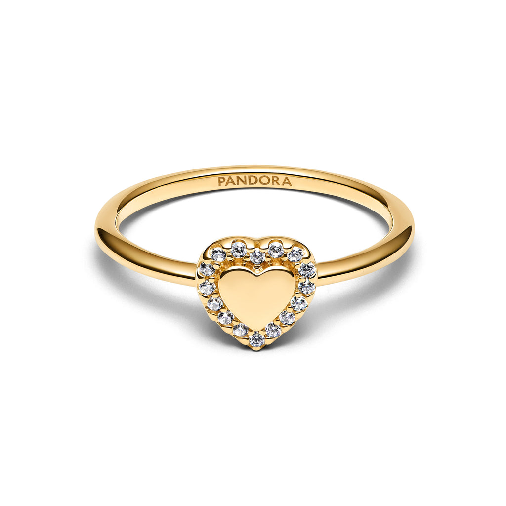PANDORA Engravable Heart Halo Ring 14K Gold Plated Unique Metal Blend Weddings Rings Statement Ring Jewelry Gift