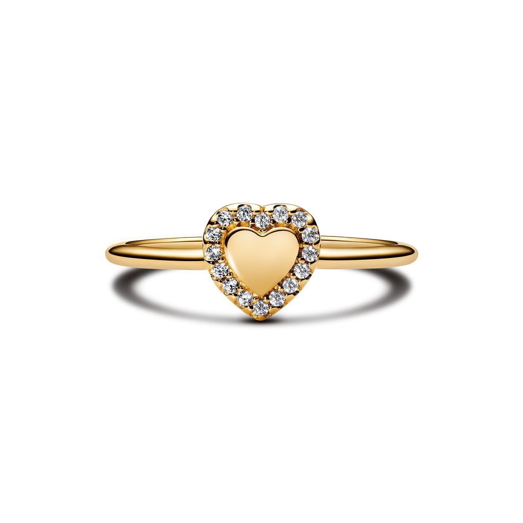 PANDORA Engravable Heart Halo Ring 14K Gold Plated Unique Metal Blend Weddings Rings Statement Ring Jewelry Gift