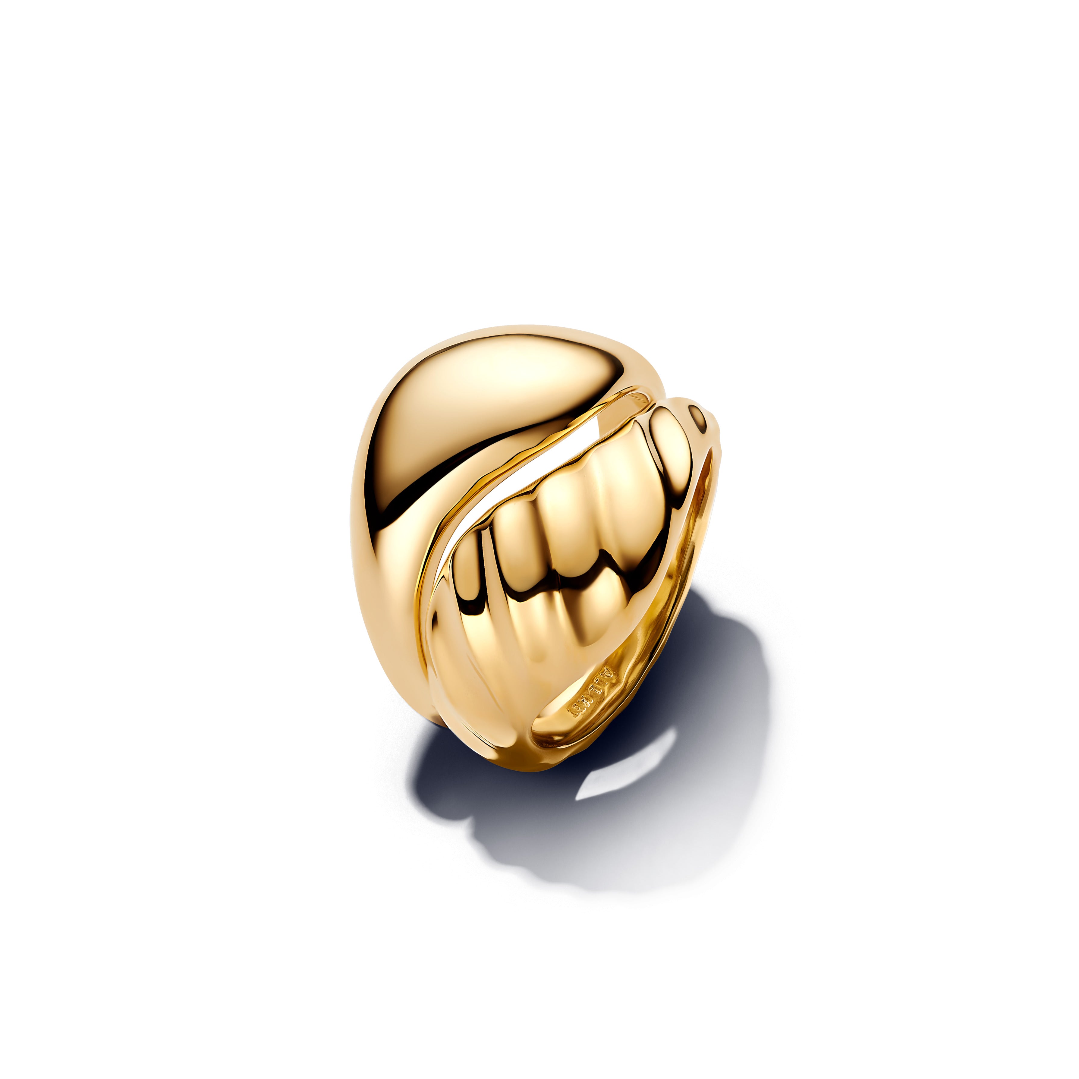 PANDORA Rippled Stacking Rings 14K Gold Plated Unique Metal Blend Summer Statement Ring Jewelry Gift