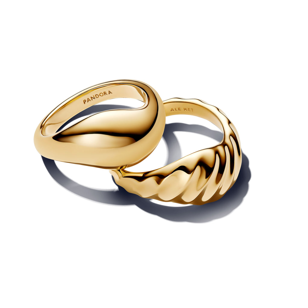 PANDORA Rippled Stacking Rings 14K Gold Plated Unique Metal Blend Summer Statement Ring Jewelry Gift