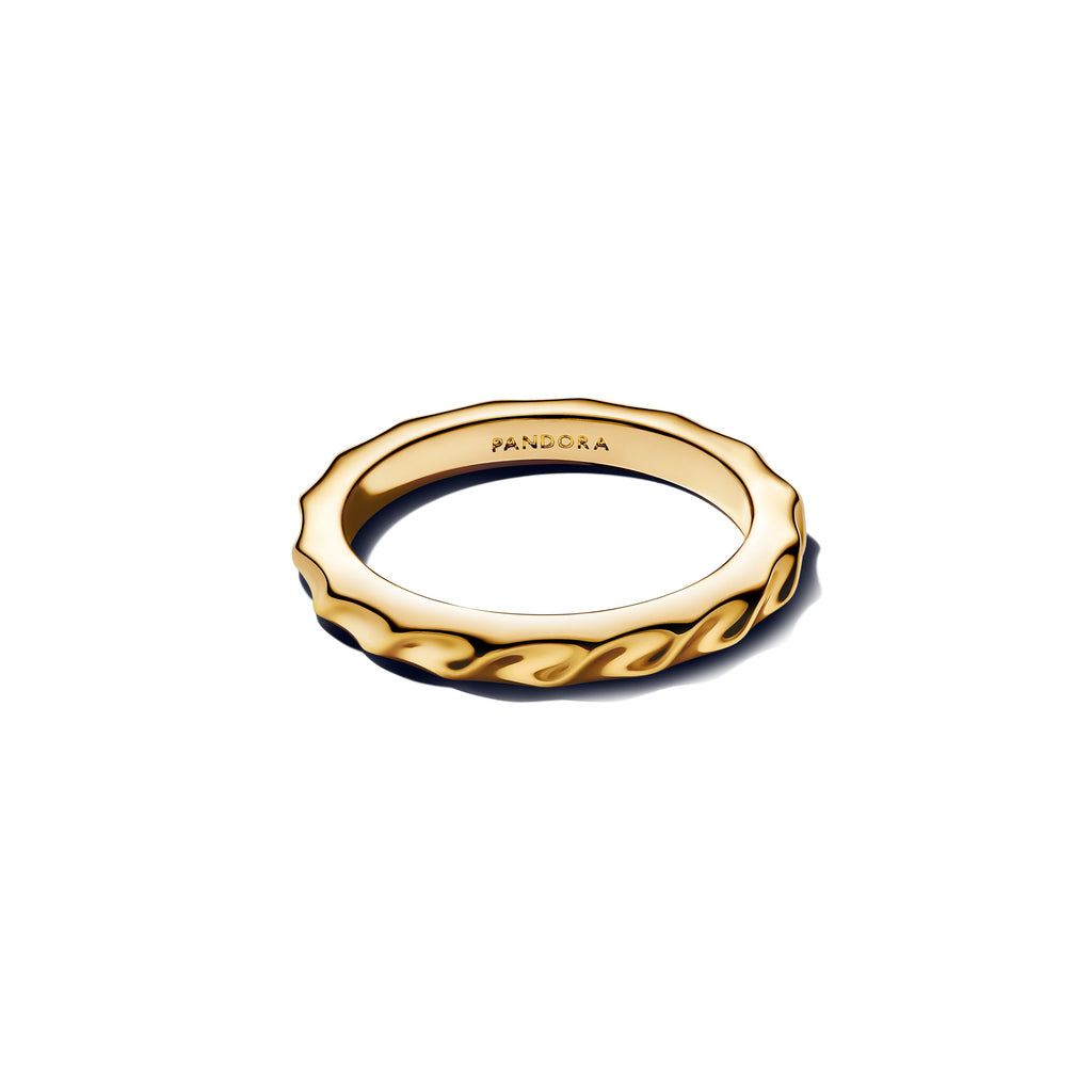 PANDORA Rippled Band Ring 14K Gold Plated Unique Metal Blend Summer Rings Statement Ring Jewelry Gift