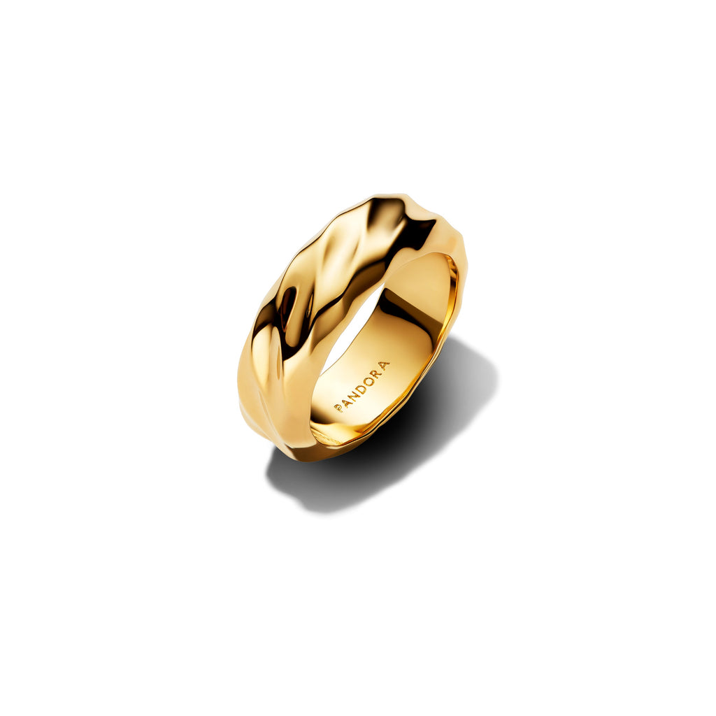PANDORA Rippled Wide Band Ring 14K Gold Plated Unique Metal Blend Summer Rings Statement Ring Jewelry Gift