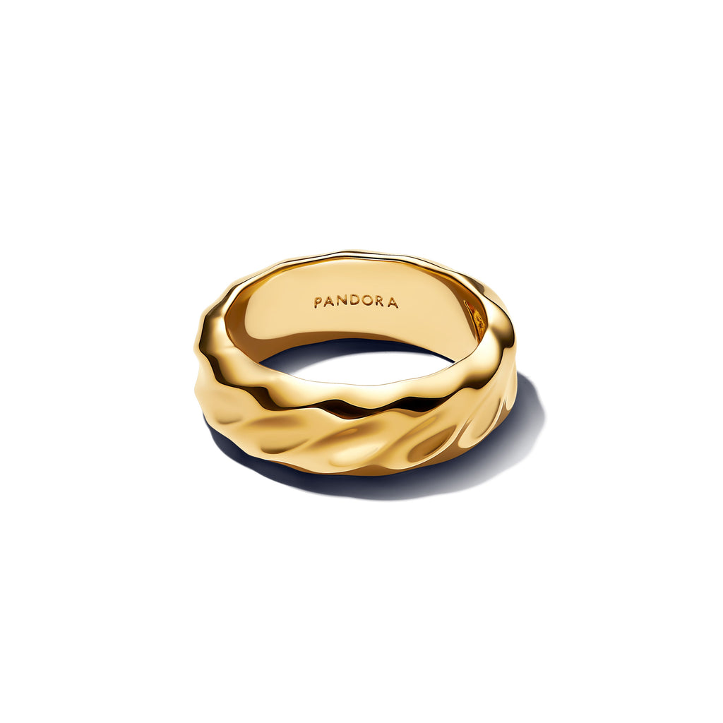 PANDORA Rippled Wide Band Ring 14K Gold Plated Unique Metal Blend Summer Rings Statement Ring Jewelry Gift
